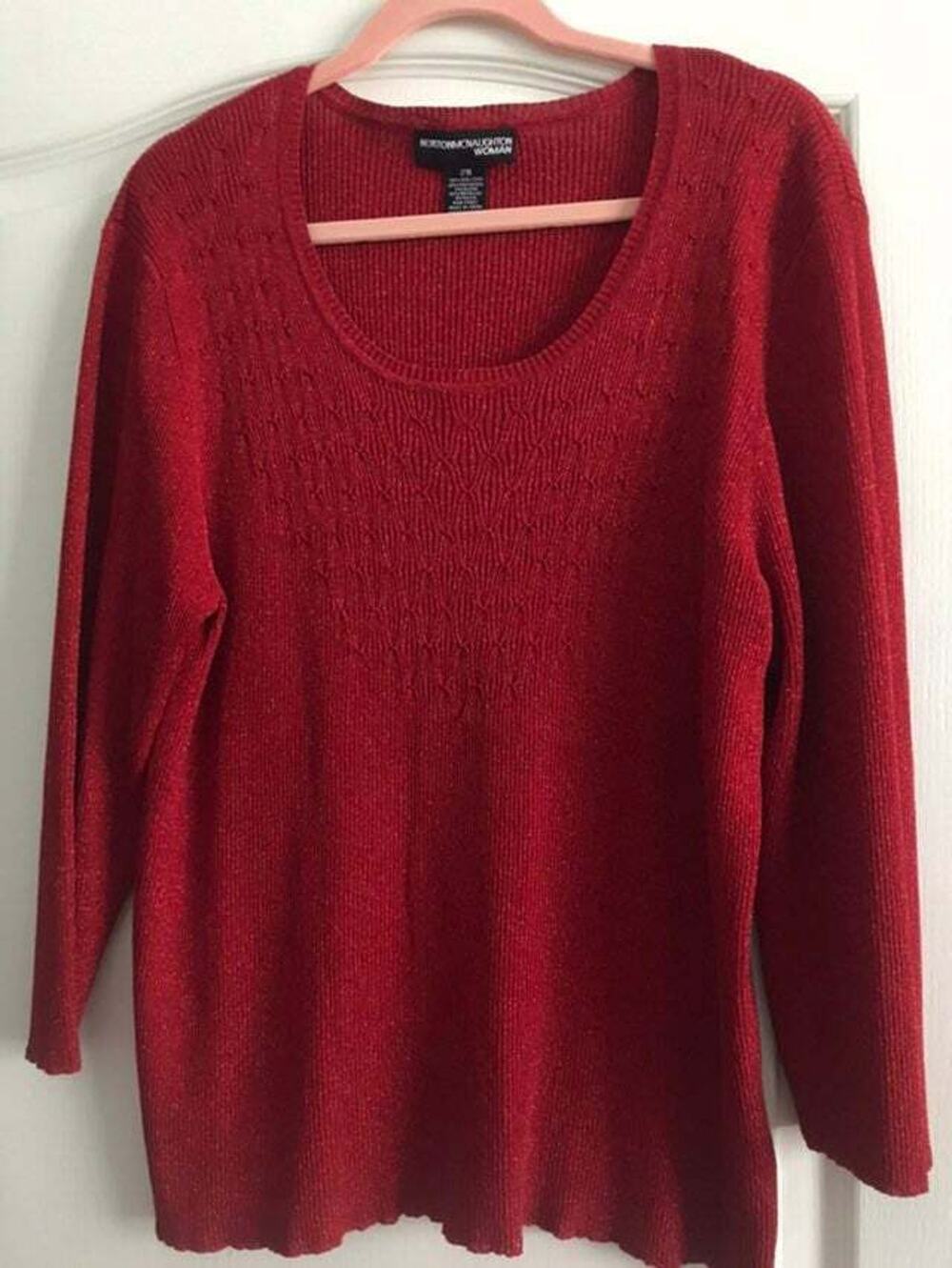 Norton McNaughton Woman Silk/Poly/Metallica sweater round neck 3/4 sleeve 2X top